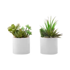 Artificial Plant- 7" Tall- Succulent- Indoor- Faux- Fake- Table- Greenery- Potted- Set Of 2- Decorative- Green Plants- White Ceramic Pots-Monarch Specialties I 9588