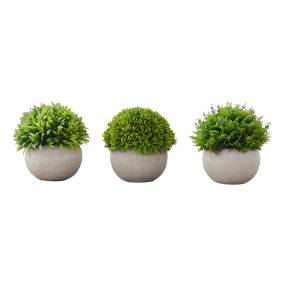 Artificial Plant- 5" Tall- Grass- Indoor- Faux- Fake- Table- Greenery- Potted- Set Of 3- Decorative- Green Plants- Grey Pots-Monarch Specialties I 9589