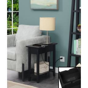 American Heritage Flip Top End Table with Charging Station - Convenience Concepts 7105089BL