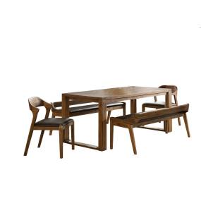 Rasmus 5Pc Dining Set, Table + 2 Benches + 2 Side Chairs (Chestnut Wire-Brush) - Boraam Industries 77343