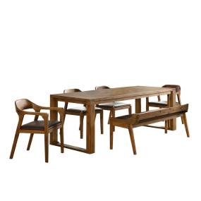 Rasmus 6Pc Dining Set, Table + 1 Bench + 2 Side Chairs + 2 Armchairs (Chestnut Wire-Brush) - Boraam Industries 77345