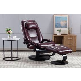Relax-R™ Brampton Recliner and Ottoman in Merlot Top Grain Leather - Progressive Furniture M052-009625