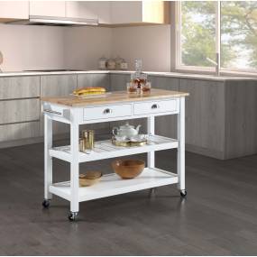 American Heritage Butcher Block Top Kitchen Cart in White - Convenience Concepts 802215BBW