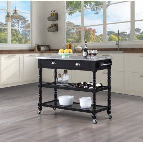 French Country Stainless Steel Top Kitchen Cart in Stainless Steel/Black - Convenience Concepts 802235BL