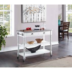 French Country Stainless Steel Top Kitchen Cart in Stainless Steel/White - Convenience Concepts 802235W