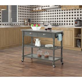 French Country Stainless Steel Top Kitchen Cart in Stainless Steel/Wirebrush Dark - Convenience Concepts 802235WBDGY