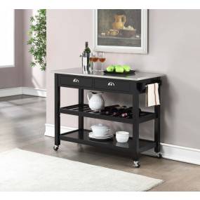 American Heritage Stainless Steel Top Kitchen Cart in Black - Convenience Concepts 802240BL