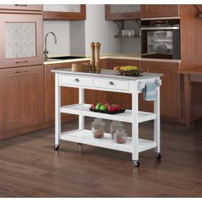 American Heritage Stainless Steel Top Kitchen Cart in White - Convenience Concepts 802240W