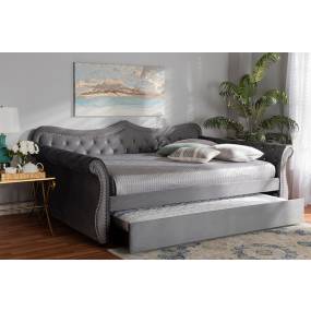Baxton Studio Abbie Traditional & Transitional Grey Velvet Fabric & Crystal Tufted Full Size Daybed /w Trundle - Wholesale Interiors Abbie-Grey Velvet-Daybed-F/T