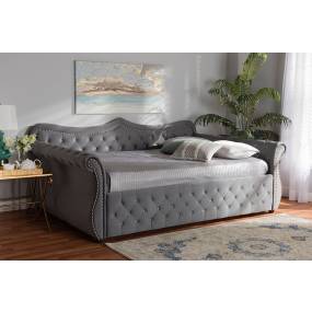 Baxton Studio Abbie Traditional & Transitional Grey Velvet Fabric & Crystal Tufted Queen Size Daybed - Wholesale Interiors Abbie-Grey Velvet-Daybed-Queen