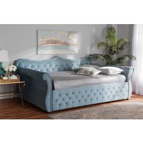 Baxton Studio Abbie Traditional & Transitional Light Blue Velvet Fabric & Crystal Tufted Full Size Daybed - Wholesale Interiors Abbie-Light Blue Velvet-Daybed-Full