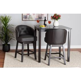 Baxton Studio Theron Mid-Century Transitional Dark Brown Faux Leather and Espresso Brown Finished Wood 2-Piece Swivel Counter Stool Set Wholesale Interiors BBT5210C-Brown/Dark Brown-CS