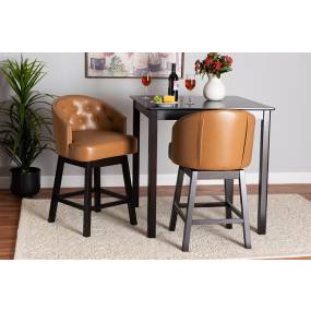 Baxton Studio Theron Mid-Century Transitional Tan Faux Leather and Espresso Brown Finished Wood 2-Piece Swivel Counter Stool Set Wholesale Interiors BBT5210C-Tan/Dark Brown-CS