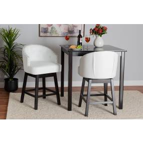 Baxton Studio Theron Mid-Century Transitional White Faux Leather and Espresso Brown Finished Wood 2-Piece Swivel Counter Stool Set Wholesale Interiors BBT5210C-White/Dark Brown-CS