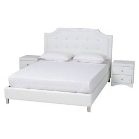 Baxton Studio Carlotta Contemporary Glam White Faux Leather Upholstered Full Size 3-Piece Bedroom Set - Wholesale Interiors BBT6376-White-Full-3PC Set