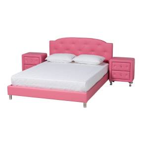 Baxton Studio Canterbury Contemporary Glam Pink Faux Leather Upholstered Full Size 3-Piece Bedroom Set - Wholesale Interiors BBT6440-Full-Pink-3PC Set
