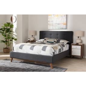 Baxton Studio Valencia Mid-Century Modern Dark Grey Fabric Full Size Platform Bed - BBT6662-Dark Grey-Full