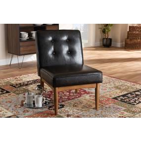 Baxton Studio Arvid Mid-Century Modern Dark Brown Faux Leather Wood Dining Chair - Wholesale Interiors BBT8051-Dark Brown/Walnut-CC
