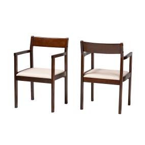 Baxton Studio Helene Mid-Century Modern Cream Fabric and Dark Brown Finished Wood 2-Piece Dining Chair Set -Wholesale Interiors BW20-07C-Beige/Cappuccino-DC