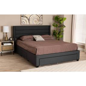 Baxton Studio Braylon Mid-Century Modern Transitional Charcoal Grey Fabric and Dark Brown Finished Wood Queen Size 3-Drawer Storage Platform Bed - Wholesale Interiors CF 9270-A-Coronado-A-Charcoal Grey-Queen