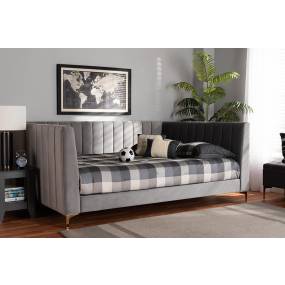 Baxton Studio Oksana Modern Glam & Luxe Light Grey Velvet Fabric & Gold Finished Queen Size Daybed - Wholesale Interiors CF0344-Light-Grey-Daybed-Queen
