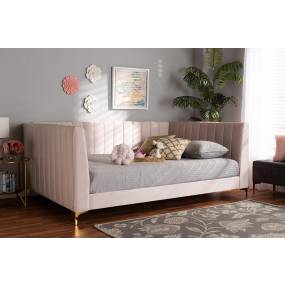Baxton Studio Oksana Modern Glam & Luxe Light Pink Velvet Fabric & Gold Finished Queen Size Daybed - Wholesale Interiors CF0344-Light-Pink-Daybed-Queen
