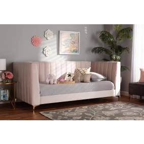 Baxton Studio Oksana Modern Glam & Luxe Light Pink Velvet Fabric & Gold Finished Twin Size Daybed - Wholesale Interiors CF0344-Light-Pink-Daybed-Twin