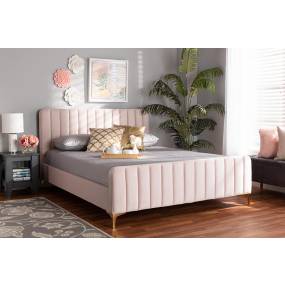 Baxton Studio Nami Modern Glam & Luxe Light Pink Velvet Fabric & Gold Finished Queen Size Platform Bed - Wholesale Interiors CF0374-Light-Pink-Queen