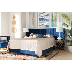 Baxton Studio Fiorenza Glam & Luxe Navy Blue Velvet Fabric Queen Size Panel Bed /w Extra Wide Channel Tufted Headboard - Wholesale Interiors CF8031F-Navy Blue Velvet-Queen