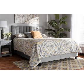 Baxton Studio Clare Glam & Luxe Grey Velvet Fabric King Size Panel Bed /w Channel Tufted Headboard - Wholesale Interiors CF8747X-Grey Velvet-King