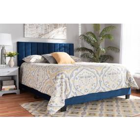 Baxton Studio Clare Glam & Luxe Navy Blue Velvet Fabric King Size Panel Bed /w Channel Tufted Headboard - Wholesale Interiors CF8747X-Navy Blue Velvet-King
