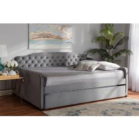 Baxton Studio Freda Transitional & Contemporary Grey Velvet Fabric & Button Tufted Full Size Daybed /w Trundle - Wholesale Interiors Freda-Grey Velvet-Daybed-F/T