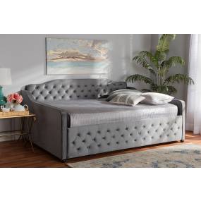 Baxton Studio Freda Transitional & Contemporary Grey Velvet Fabric & Button Tufted Full Size Daybed - Wholesale Interiors Freda-Grey Velvet-Daybed-Full