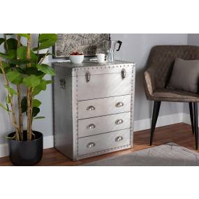 Baxton Studio Serge French Industrial Silver Metal 3-Drawer Accent Storage Cabinet - Wholesale Interiors JY17B168-Silver-Cabinet