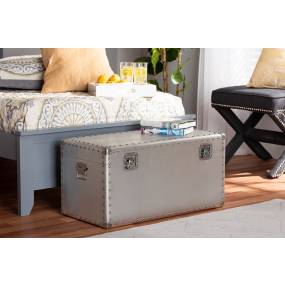 Baxton Studio Serge French Industrial Silver Metal Storage Trunk - Wholesale Interiors JY17B172M-Silver-1PC Trunk