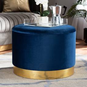 Baxton Studio Marisa Glam & Luxe Navy Blue Velvet Fabric Gold Finished Storage Ottoman - Wholesale Interiors JY19A221-Navy/Gold-Otto