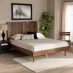 Baxton Studio Kioshi Mid-Century Modern Transitional Ash Walnut Finished Wood Full Size Platform Bed - Wholesale Interiors Kioshi-Ash Walnut-Full