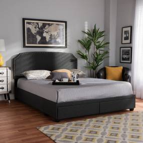 Baxton Studio Larese Dark Grey Fabric 2-Drawer Queen Size Platform Storage Bed - Wholesale Interiors Larese-Charcoal Grey-Queen