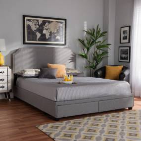 Baxton Studio Larese Light Grey Fabric Upholstered 2-Drawer King Size Platform Storage Bed - Wholesale Interiors Larese-Grey-King