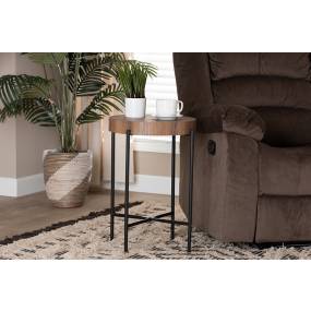 Baxton Studio Savion Modern Industrial Walnut Brown Finished Wood and Black Metal End Table - Wholesale Interiors LCF20443-ET