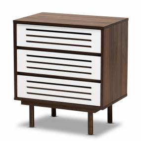 Baxton Studio Meike Mid-Century Modern Two-Tone Walnut Brown & White Finished Wood 3-Drawer Nightstand - Wholesale Interiors LV14COD14230WI-Columbia/White-3DW-Nightstand