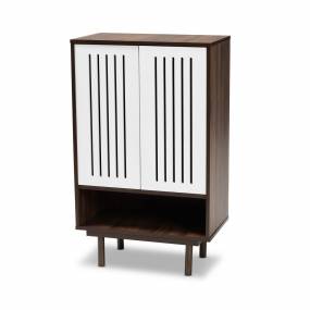 Baxton Studio Meike Mid-Century Modern Two-Tone Walnut Brown & White Finished Wood 2-Door Shoe Cabinet - Wholesale Interiors LV14SC14150WI-Columbia/White-Shoe Cabinet
