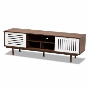 Baxton Studio Meike Mid-Century Modern Two-Tone Walnut Brown & White Finished Wood TV Stand - Wholesale Interiors LV14TV14120WI-Columbia/White-TV