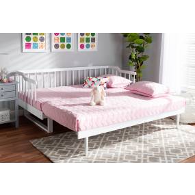 Baxton Studio Muriel Modern & Transitional White Finished Wood Expandable Twin Size to King Size Spindle Daybed - Wholesale Interiors MG0037-White-Daybed