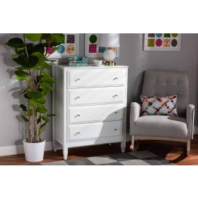 Baxton Studio Naomi Classic & Transitional White Finished Wood 4-Drawer Bedroom Chest - Wholesale Interiors MG0038-White-4DW-Chest
