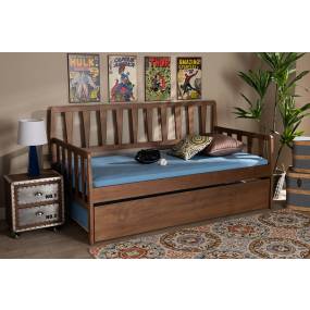 Baxton Studio Midori Modern Transitional Walnut Brown Finished Wood Twin Size Daybed /w Roll-Out Trundle Bed - Wholesale Interiors MG0046-1-Walnut-Daybed /w Trundle
