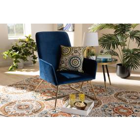 Baxton Studio Sennet Glam & Luxe Navy Blue Velvet Fabric Gold Finished Armchair - Wholesale Interiors SF1802-Navy Blue Velvet/Gold-CC