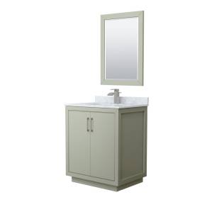 Wyndham WCF111130SLGCMUNSM24 Icon 30 Inch Single Bathroom Vanity in Light Green, White Carrara Marble Countertop, Undermount Square Sink, Brushed Nickel Trim, 24 Inch Mirror