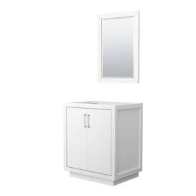 Wyndham WCF111130SWHCXSXXM24 Icon 30 Inch Single Bathroom Vanity in White, No Countertop, No Sink, Brushed Nickel Trim, 24 Inch Mirror