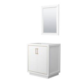 Wyndham WCF111130SWZCXSXXM24 Icon 30 Inch Single Bathroom Vanity in White, No Countertop, No Sink, Satin Bronze Trim, 24 Inch Mirror